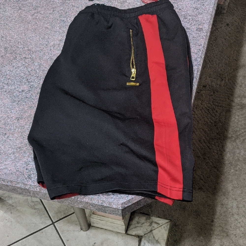Athletic Black and Red Shorts with Bold Stripe